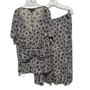 Perceptions Blouse & Skirt Set Midi Length Black & White Print Womens size 24W